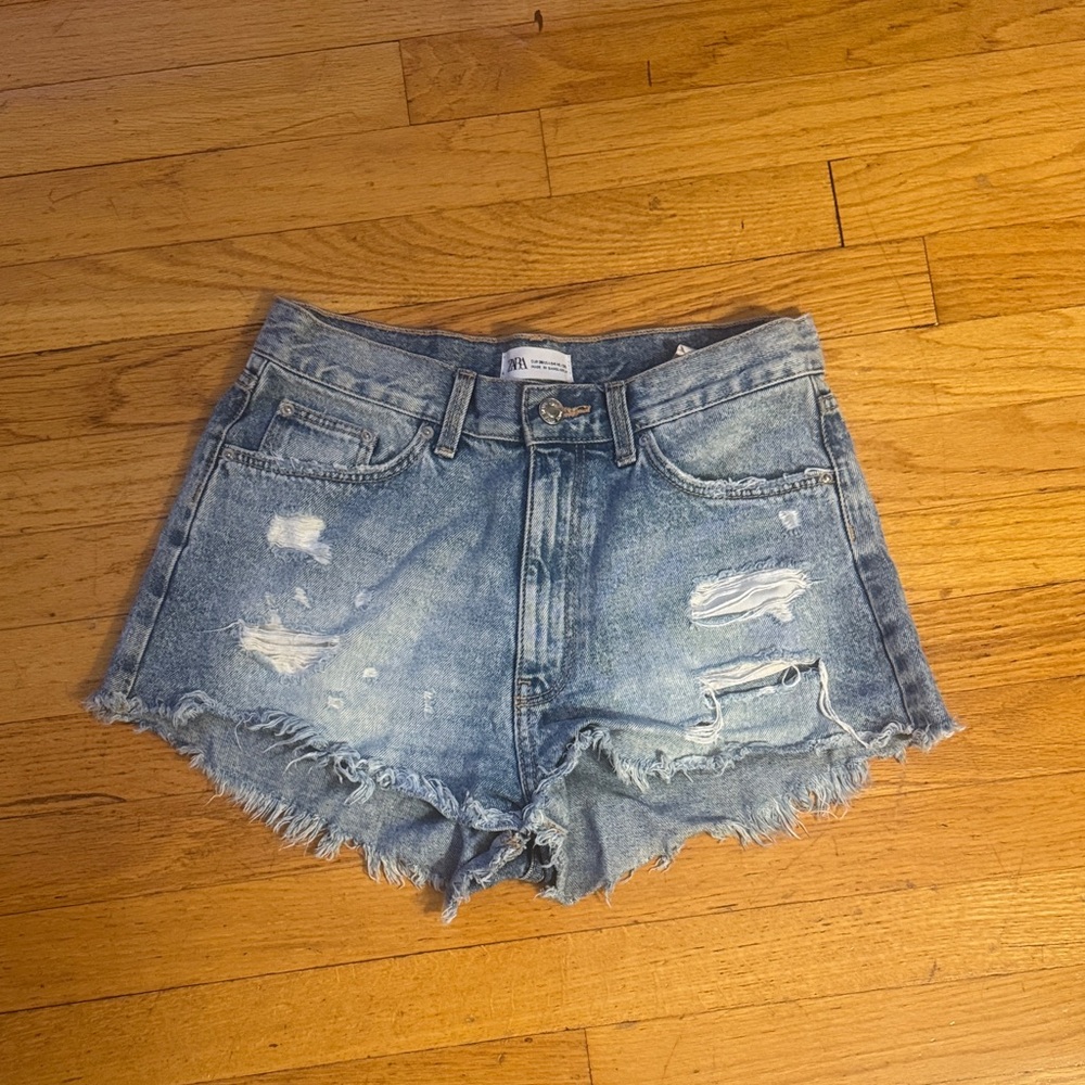 Zara Blue Distressed Jean Shorts